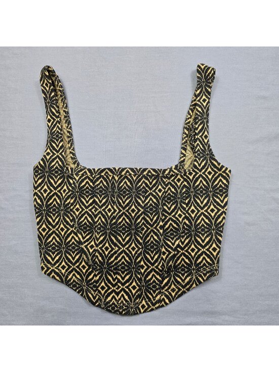 Free People Tops - Free People XS Crop Top Black/Beige Pattern Knit Boho Sleeveless Tank Intimately